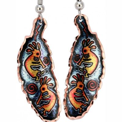 Copper Feather Kokopelli Earrings