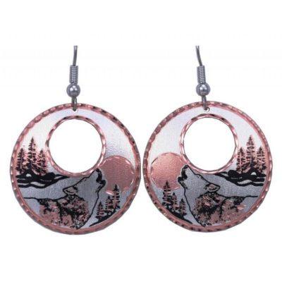 Round Copper Wolf Earrings