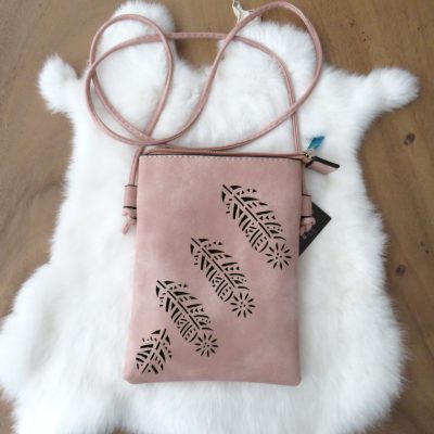 Schoudertas veren beige/oud roze