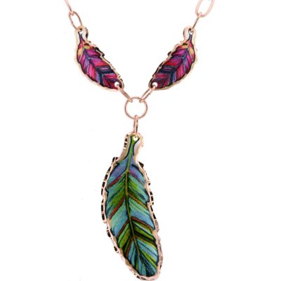 Copper Colorful Feather Necklace Lynn Bean design