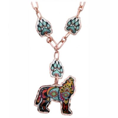 Southwestern painted wolf copper necklace with wolfpaws