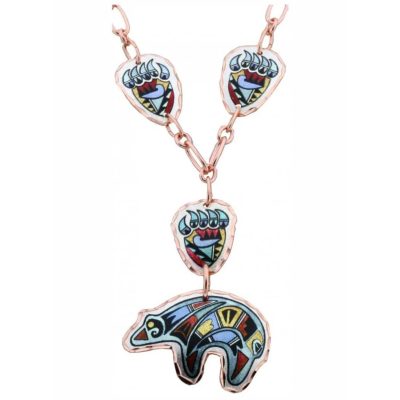 Southwestern painted bear copper necklace with bearpaws