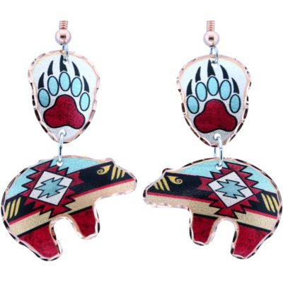 Turquoise & Red Native Bear Earrings