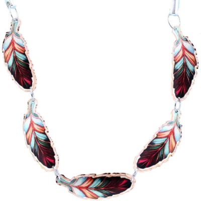 Copper choker colorful feathers Lynn Bean design